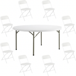 60-Inch Round Table and 6 Folding Chairs Package